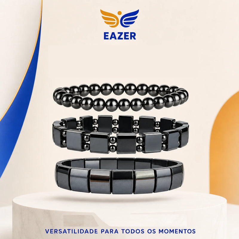 Kit 3 Pulseiras de Hematita Ajustáveis - Eazer